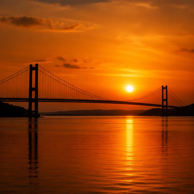Suspension bridge at sunset